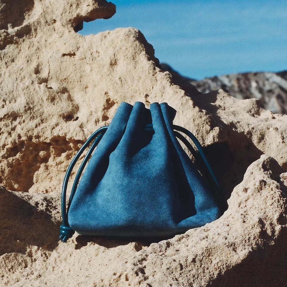 Cinched Suede Faux Fur Bucket Bag